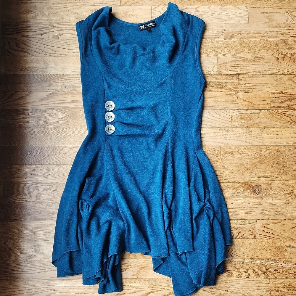 (S) Papillon Teal Tunic with Button Detail Fairycore Bohemian Soft Comfy Magical